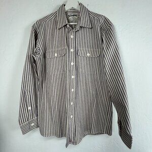 The Stronghold Mens Striped Button-Up Shirt Large Long Sleeve Blue white Pockets